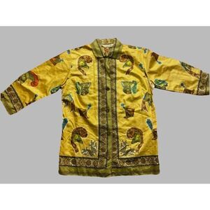 Vintage Women's Yellow Ornate Hat‎ & Plume Indonesian Indian Baroque Shirt XS